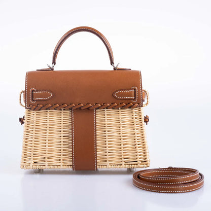 Hermès Kelly 20 Mini Picnic Barenia & Osier Wicker Palladium Hardware