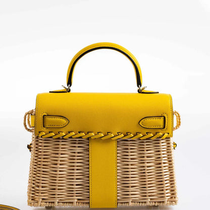 Hermès Kelly 20 Mini Picnic Jaune de Naples, Swift & Osier Wicker Palladium Hardware