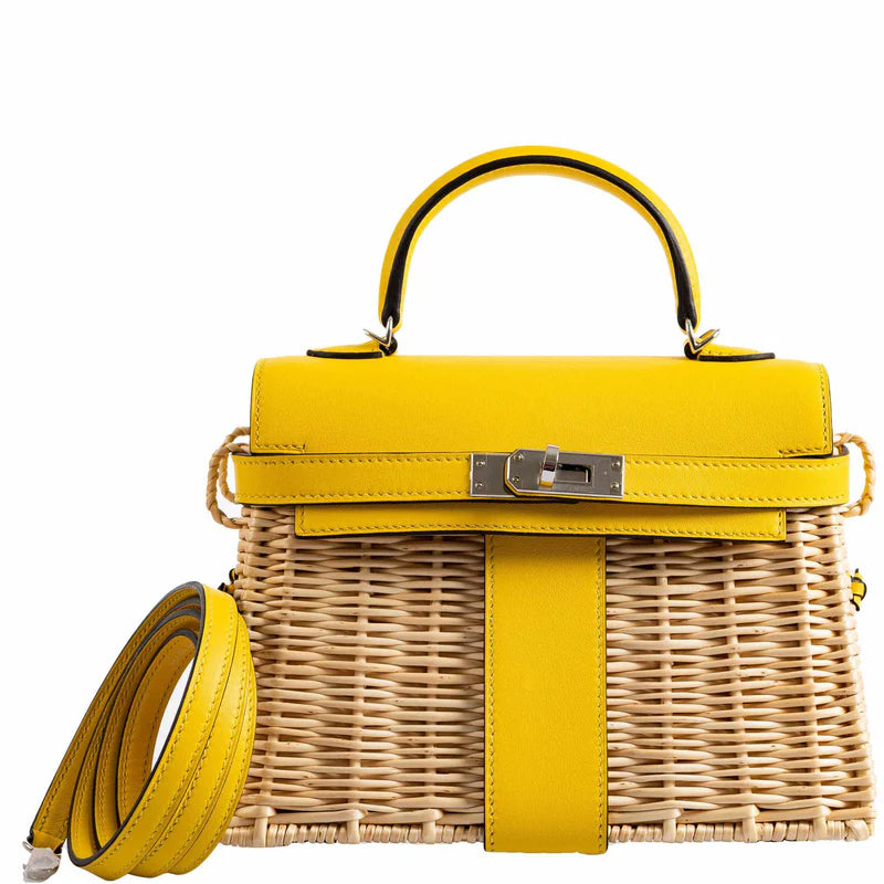 Hermès Kelly 20 Mini Picnic Jaune de Naples, Swift & Osier Wicker Palladium Hardware