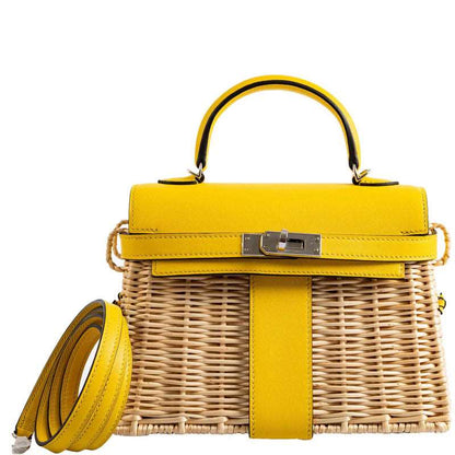 Hermès Kelly 20 Mini Picnic Jaune de Naples, Swift & Osier Wicker Palladium Hardware