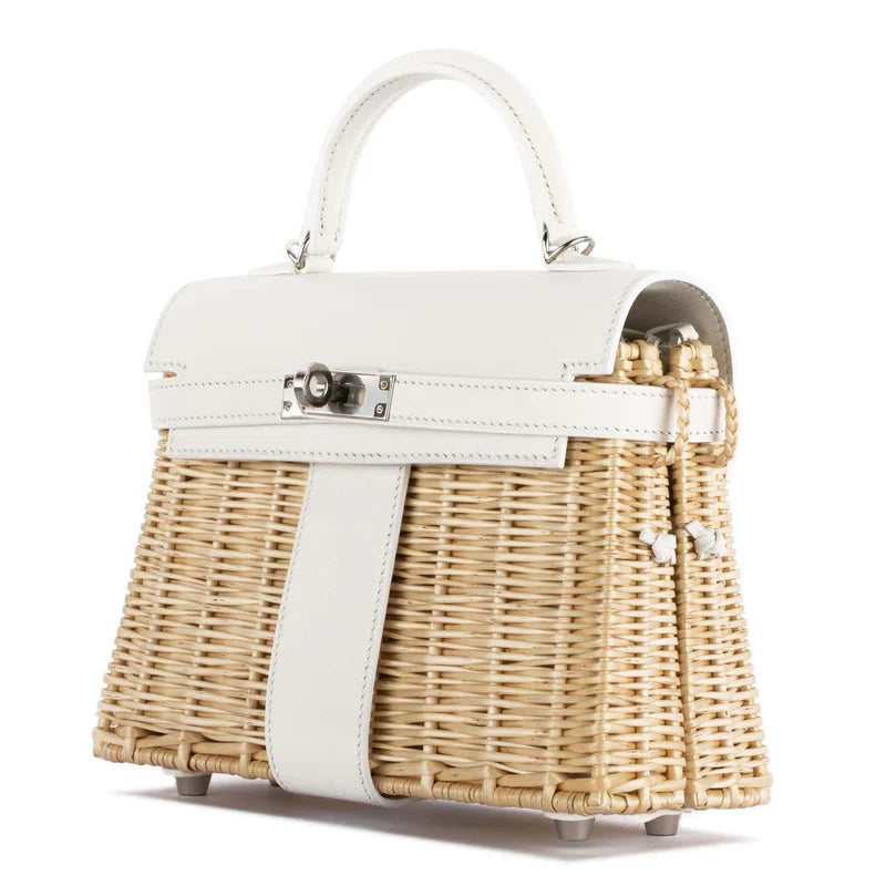 Hermès Kelly 20 Mini Picnic White, Swift & Osier Wicker Palladium Hardware