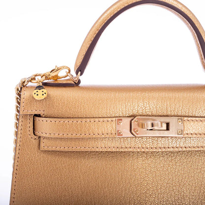 Hermès Kelly 20 Mini Sellier Olympic Gold Metallic