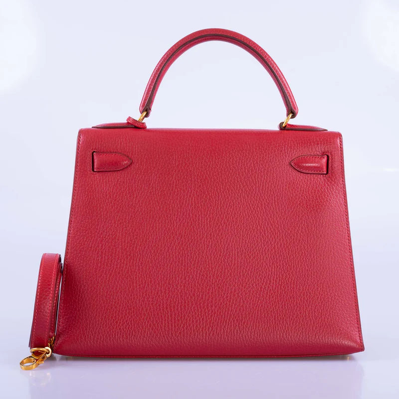 Hermès Kelly 28 Rouge Vif Ardenne with Gold Hardware