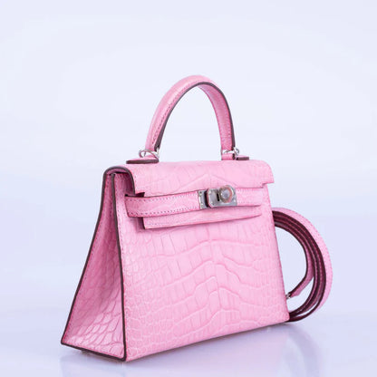 Hermès Kelly Mini 20 Sellier Bubblegum 5P Pink Matte Alligator Palladium Hardware