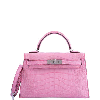 Hermès Kelly Mini 20 Sellier Bubblegum 5P Pink Matte Alligator Palladium Hardware