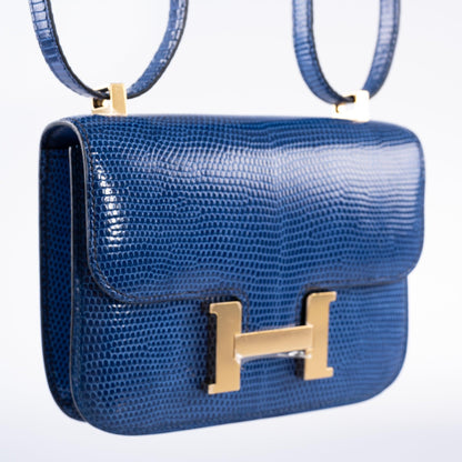 Hermès Micro Constance 14 Bleu Saphir Lizard Gold Hardware