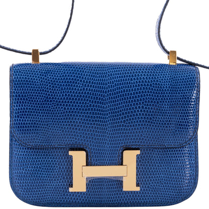 Hermès Micro Constance 14 Bleu Saphir Lizard Gold Hardware