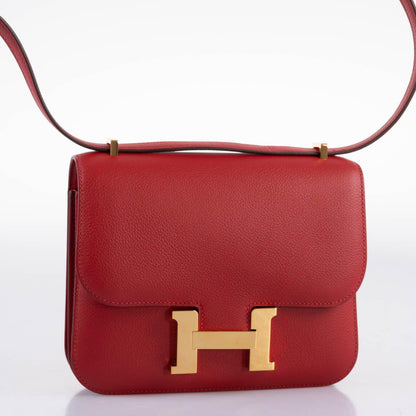 Hermès Mini Constance 18 Rouge Casaque Evercolor Gold Hardware