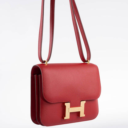 Hermès Mini Constance 18 Rouge Casaque Evercolor Gold Hardware