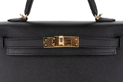 Hermès || Mini Kelly II Black Epsom Leather || Gold Hardware