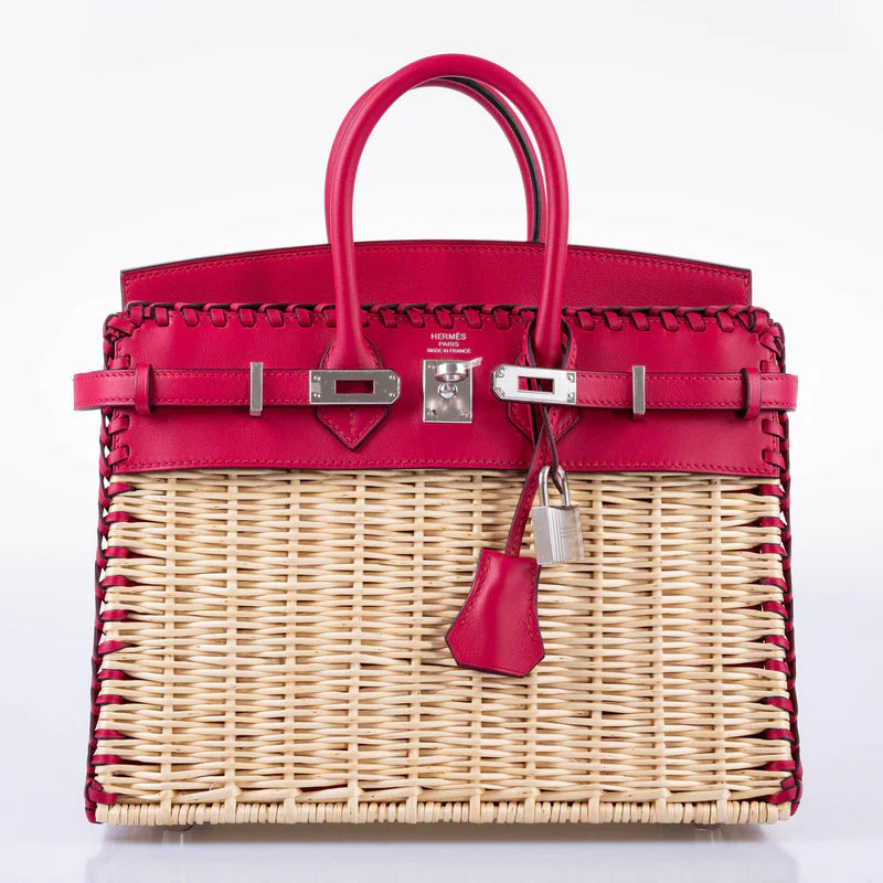 Hermès Picnic Birkin 25 Framboise Swift and Osier Wicker Palladium Hardware