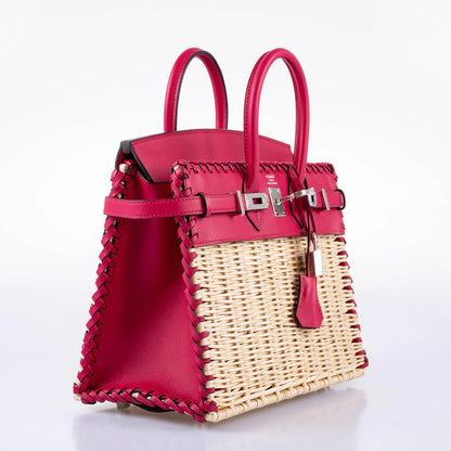 Hermès Picnic Birkin 25 Framboise Swift and Osier Wicker Palladium Hardware