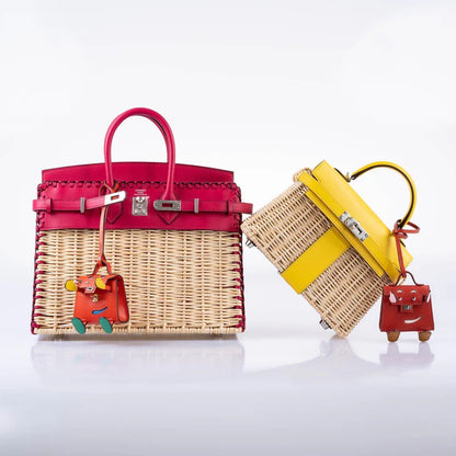 Hermès Picnic Birkin 25 Framboise Swift and Osier Wicker Palladium Hardware