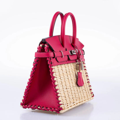 Hermès Picnic Birkin 25 Framboise Swift and Osier Wicker Palladium Hardware