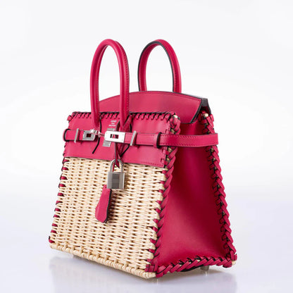 Hermès Picnic Birkin 25 Framboise Swift and Osier Wicker Palladium Hardware