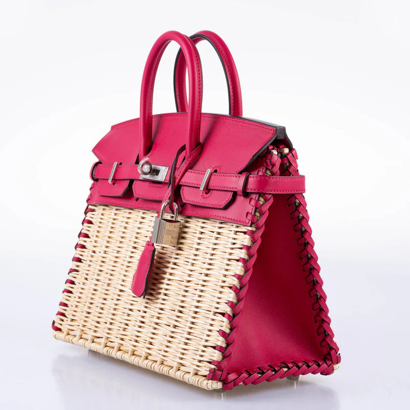 Hermès Picnic Birkin 25 Framboise Swift and Osier Wicker Palladium Hardware