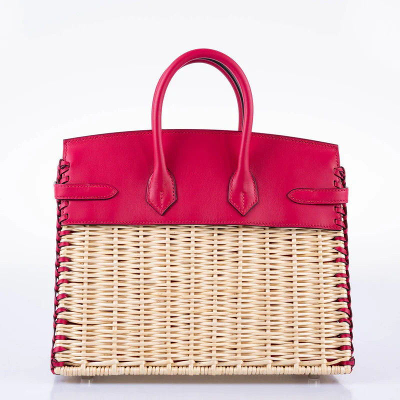 Hermès Picnic Birkin 25 Framboise Swift and Osier Wicker Palladium Hardware