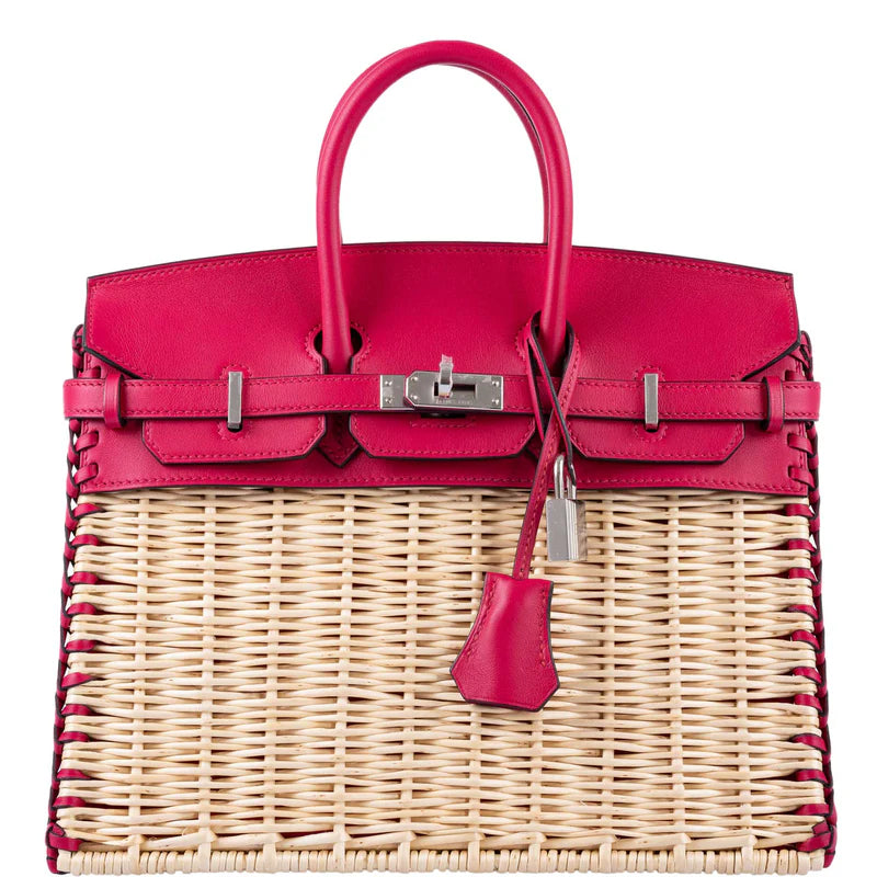 Hermès Picnic Birkin 25 Framboise Swift and Osier Wicker Palladium Hardware