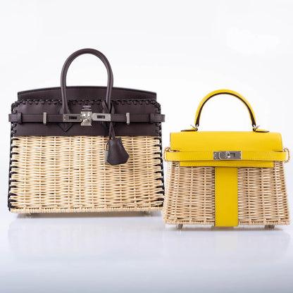 Hermès Picnic Birkin 25 Osier Wicker & Rouge Swift with Palladium Hardware