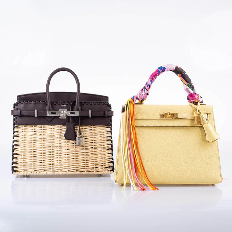 Hermès Picnic Birkin 25 Osier Wicker & Rouge Swift with Palladium Hardware