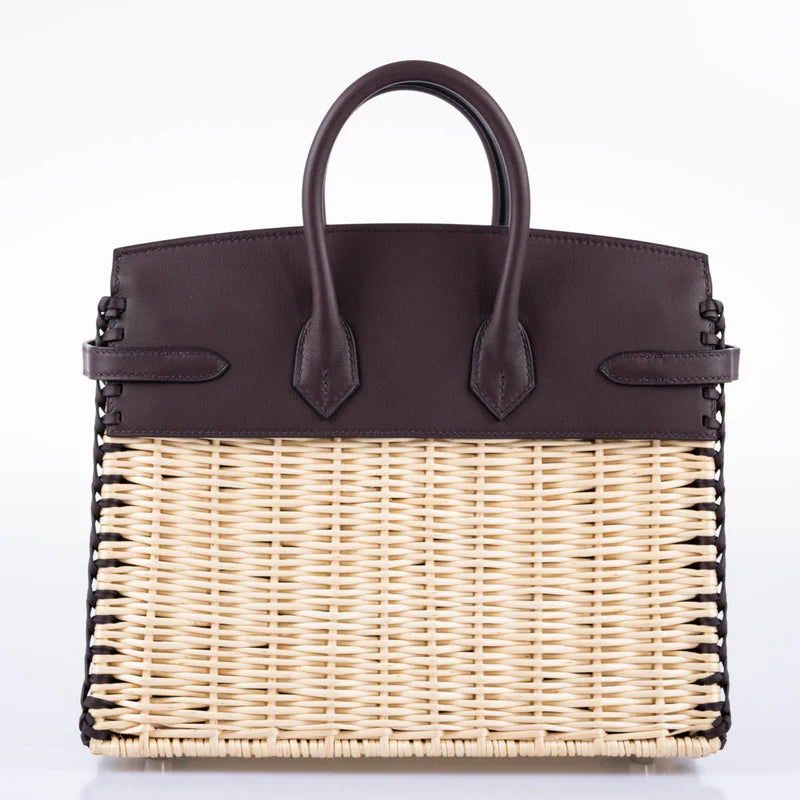 Hermès Picnic Birkin 25 Osier Wicker & Rouge Swift with Palladium Hardware