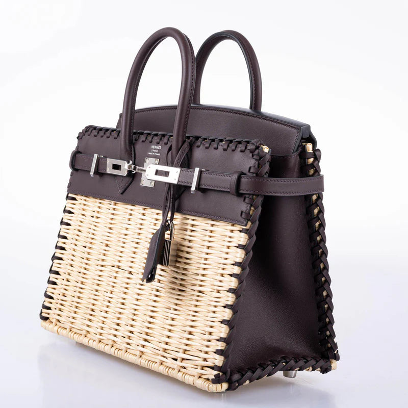 Hermès Picnic Birkin 25 Osier Wicker & Rouge Swift with Palladium Hardware