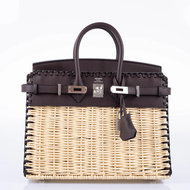 Hermès Picnic Birkin 25 Osier Wicker & Rouge Swift with Palladium Hardware