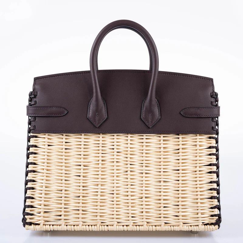 Hermès Picnic Birkin 25 Osier Wicker & Rouge Swift with Palladium Hardware