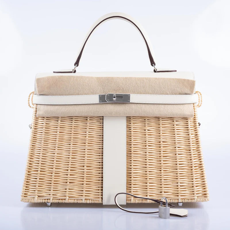 Hermès Picnic Kelly 35 Nata Swift and Osier Wicker Palladium Hardware