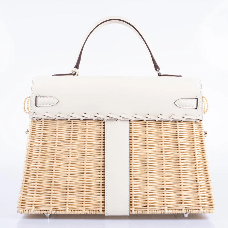 Hermès Picnic Kelly 35 Nata Swift and Osier Wicker Palladium Hardware