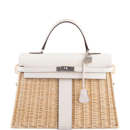 Hermès Picnic Kelly 35 Nata Swift and Osier Wicker Palladium Hardware