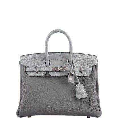 Hermès Touch Birkin 25 Gris Meyer Togo and Gris Cement Matte Alligator Palladium Hardware