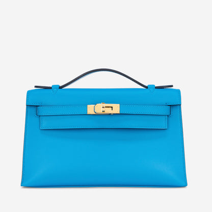 Hermès Kelly Pochette Bleu Celeste Swift Leather