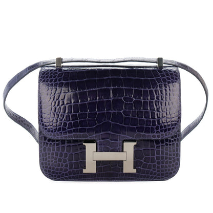 Hermès Constance 24 Bleu Encre Alligator Palladium Hardware - Luxury Shopping