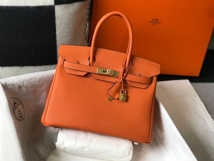 🧡 Hermès Handbag || 30cm Birkin Orange Togo Leather || Gold Hardware