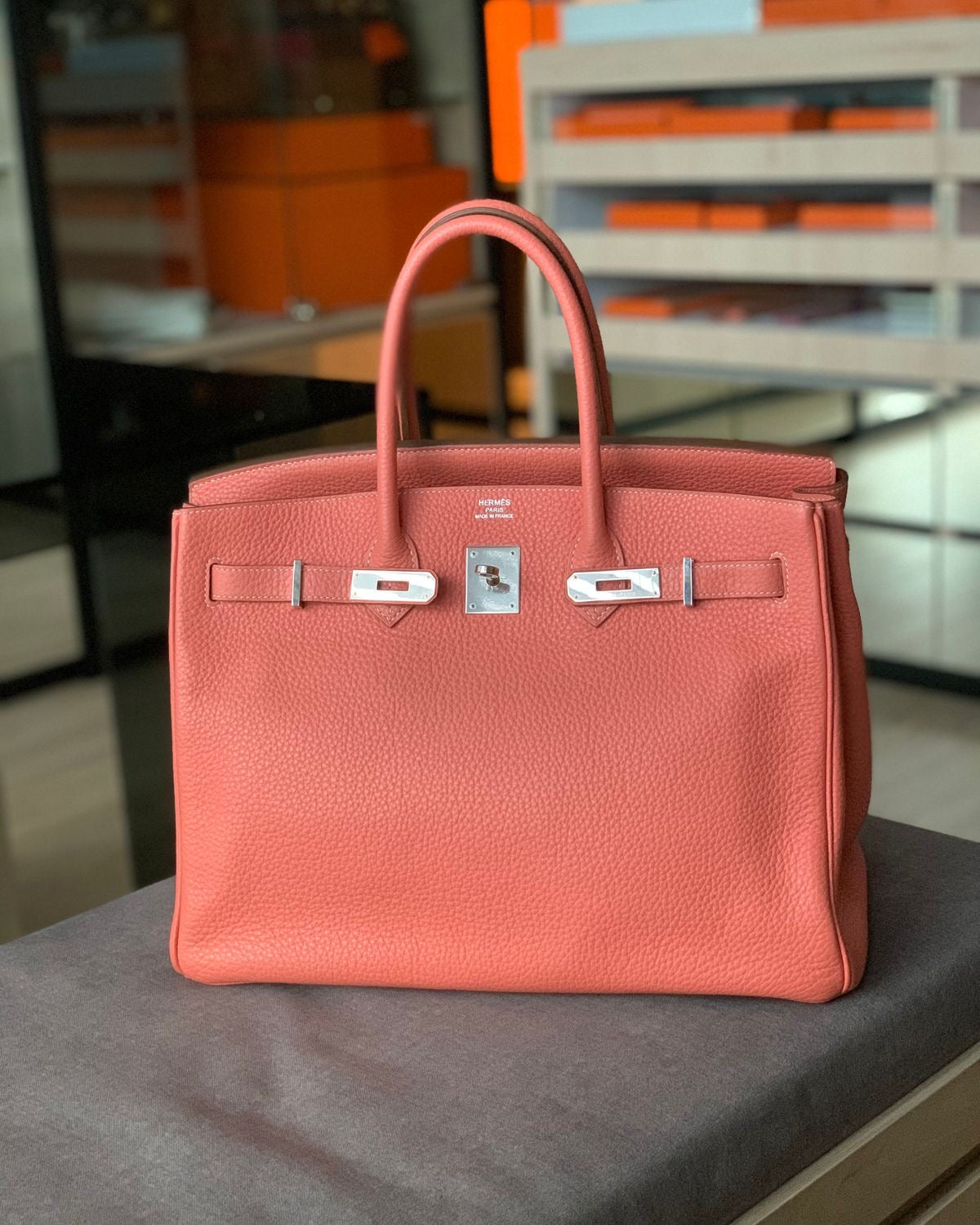 🦐 Hermès Handbag || 30cm Birkin Crevette Taurillon Clemence Leather || Palladium Hardware