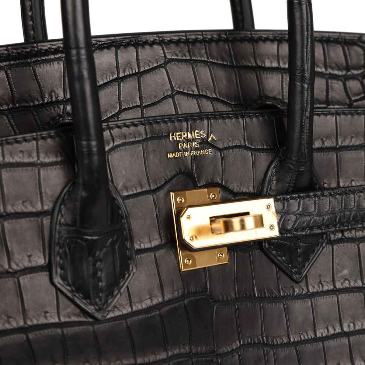  Hermès || 30cm Birkin Black Shiny Porosus Crocodile || Gold Hardware