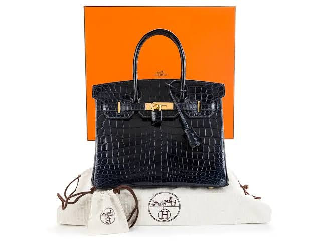  Hermès || 30cm Birkin Black Shiny Porosus Crocodile || Gold Hardware