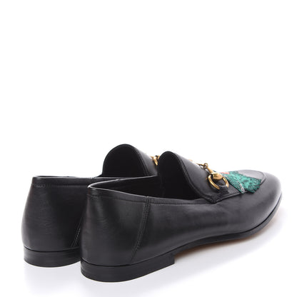 Gucci Black Leather Brixton Wolf Applique Horsebit Loafers