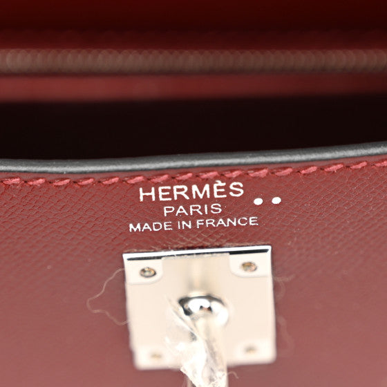 HERMES Madame Calfskin Shiny Niloticus Crocodile Kelly Sellier Touch 25 Rouge H Terre