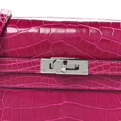 HERMES Shiny Alligator Kelly Wallet To Go Rose Pourpre