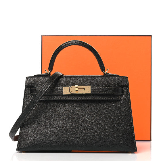 HERMES Chevre Mysore Horseshoe Mini Kelly Sellier 20 Black Rose Mexico