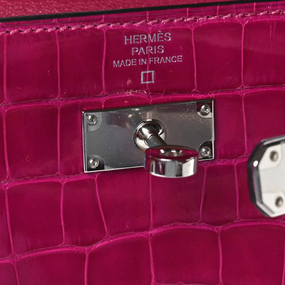 HERMES Shiny Alligator Kelly Wallet To Go Rose Pourpre