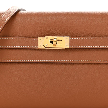 HERMES Evercolor Kelly Wallet To Go Gold