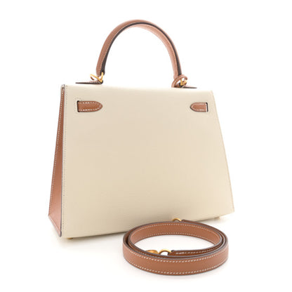 HERMES Epsom Bi-Color Horseshoe Kelly Sellier 25 Craie Gold