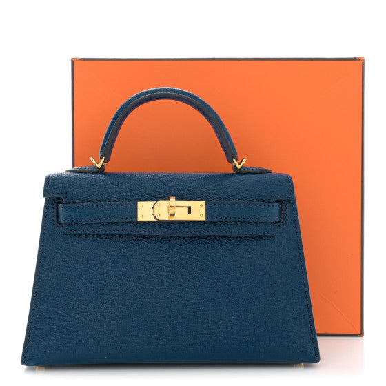 HERMES Chevre Mysore Mini Kelly Sellier 20 Bleu Saphir