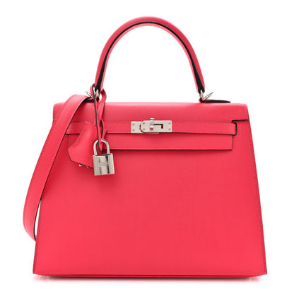 HERMES Madame Calfskin Kelly Sellier 25 Rose Extreme Rouge Piment