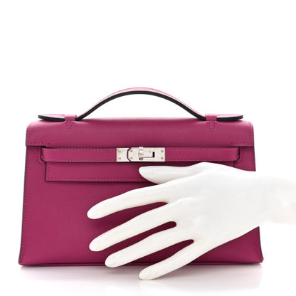 HERMES Swift Kelly Pochette Clutch Rose Pourpre