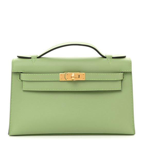 HERMES Swift Kelly Pochette Clutch Vert Criquet