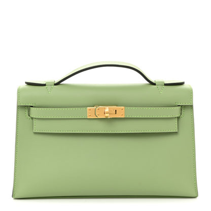 HERMES Swift Kelly Pochette Clutch Vert Criquet